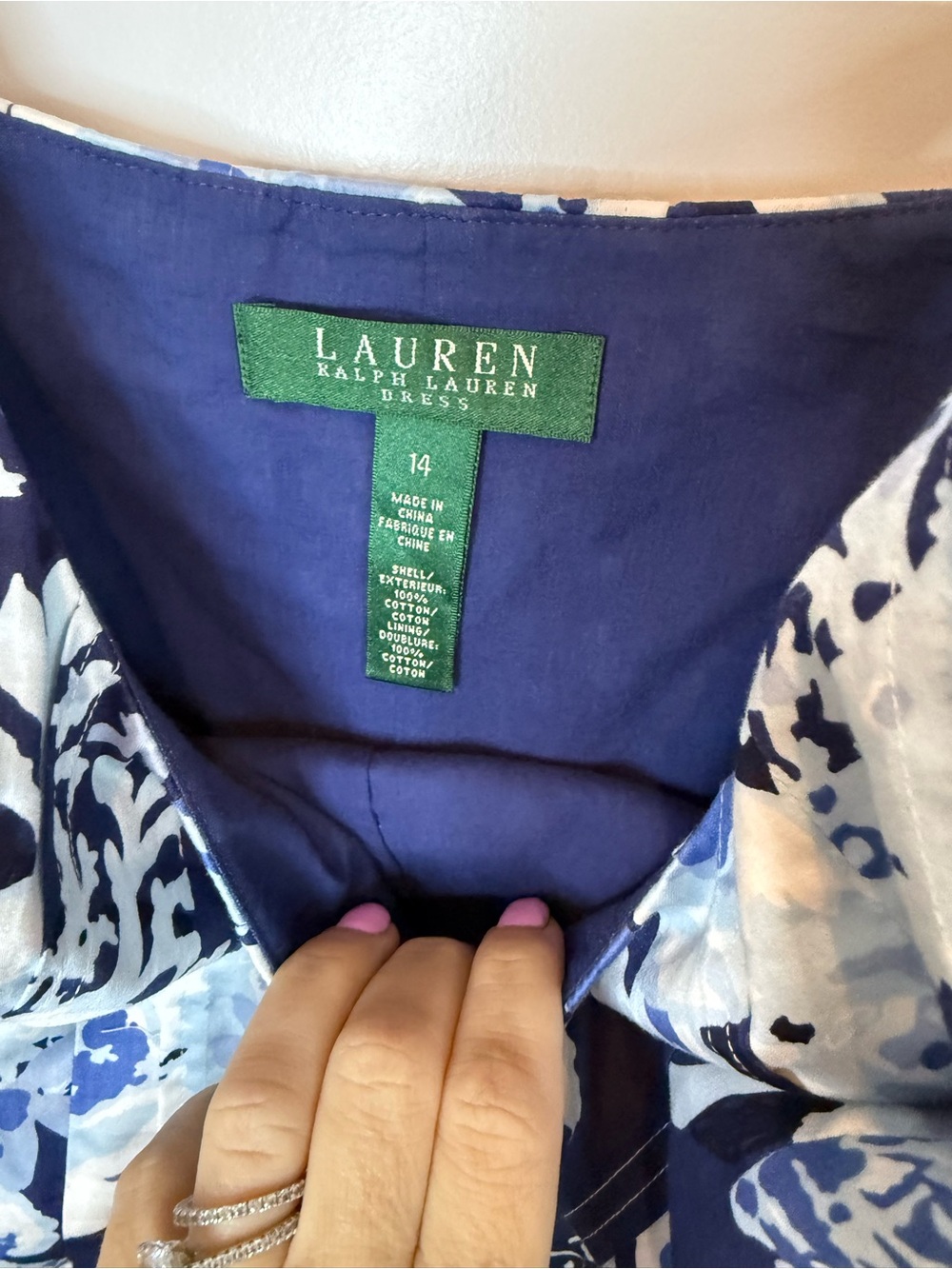 Lauren Ralph Lauren Dress Womens 14 Blue Floral Pleated Pockets Fit And Flare - Picture 3 of 6